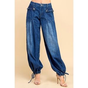223 NWOT Veveret Denim Jeans Tie Ankle Wide Dark Wash